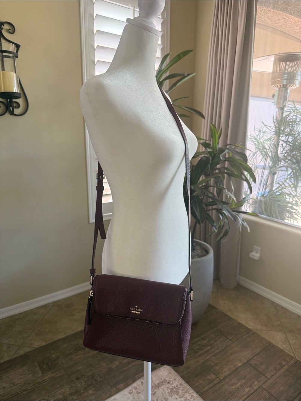 kate spade Plum Pebbled Leather Crossbody Bag with Gold Hardware